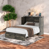 Murphy Bed Cabinet With Charging Station, Multi-Functional Foldable Platform Bed With 1 Large Storage Drawer For Guest Room, Small Bedroom