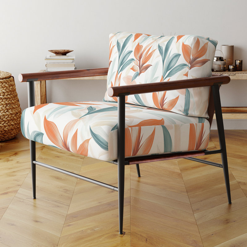 Chaise d'appoint floral - Fauteuil Paradise, Bras ronds bruns