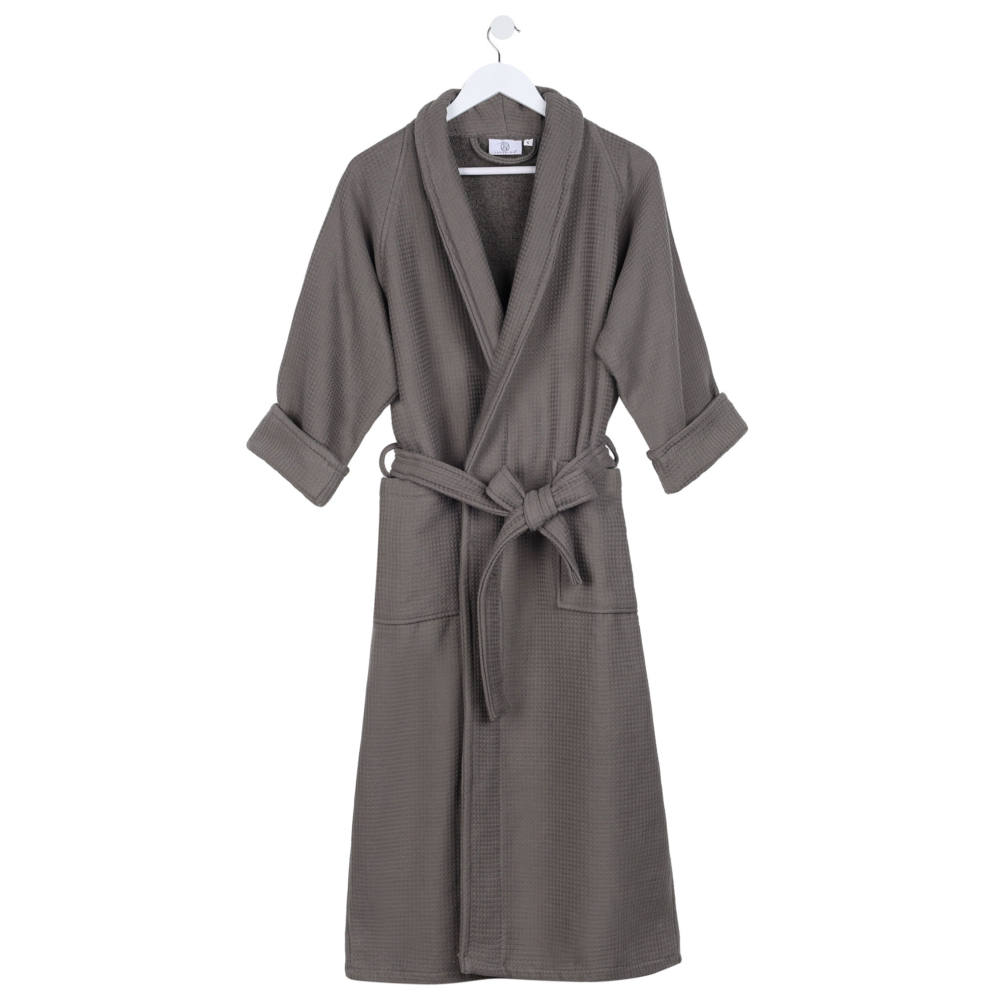 McPhail Waffle Weave Honeycomb Cotton Soft Plush Lightweight Unisex Adult Bath Robe, Charcoal, L