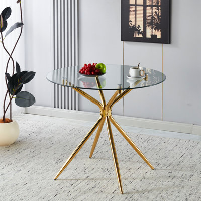 Tempered Glass And Metal Leg Dining Table For Kitchen Living Room, Space - Saving Design, Quick Setup With Surface, Efficient Areas, Stable Stylish