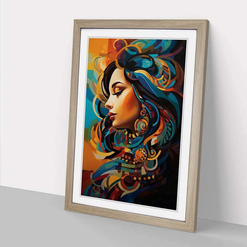 Indian Woman Orphism - Framed Print, 64cm H x 46cm W x 2cm D, Oak 