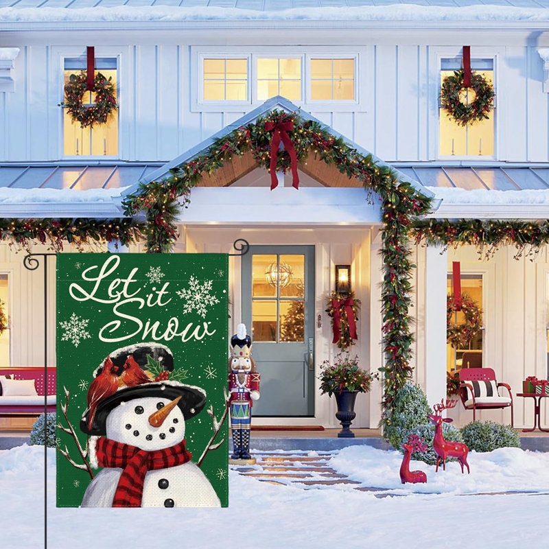 Drapeau de jardin décoratif pour l'extérieur de jardin en forme de flocon de neige 12 x 18 pouces Let It Snow, Vert