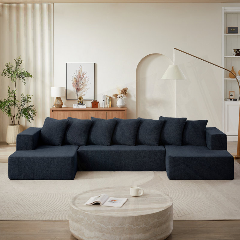 Ensemble de canapé modulaire en U Chenille, Bleu