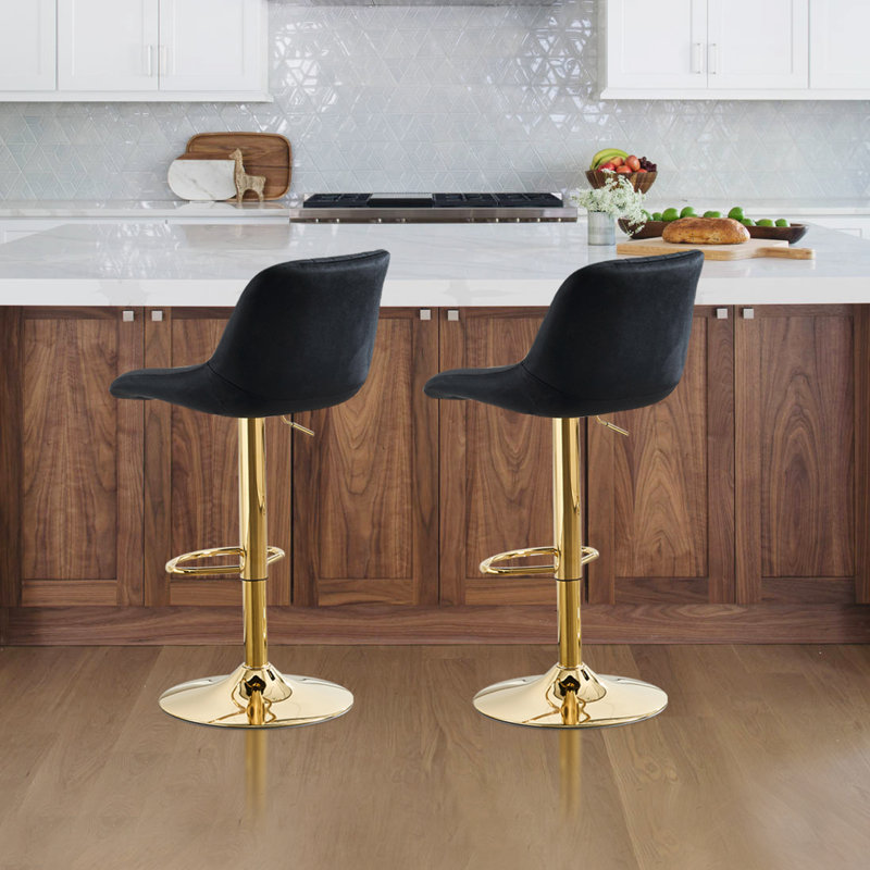  Swivel Adjustable Height Bar Stools with Backs Set of 3, Black Seat/ Gold Frame, 3