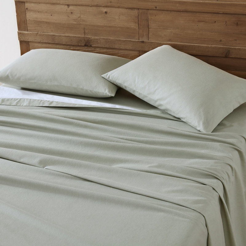 Eddie Bauer Solid Cotton Flannel Sheet Sets, Queen Sheet Set, Green