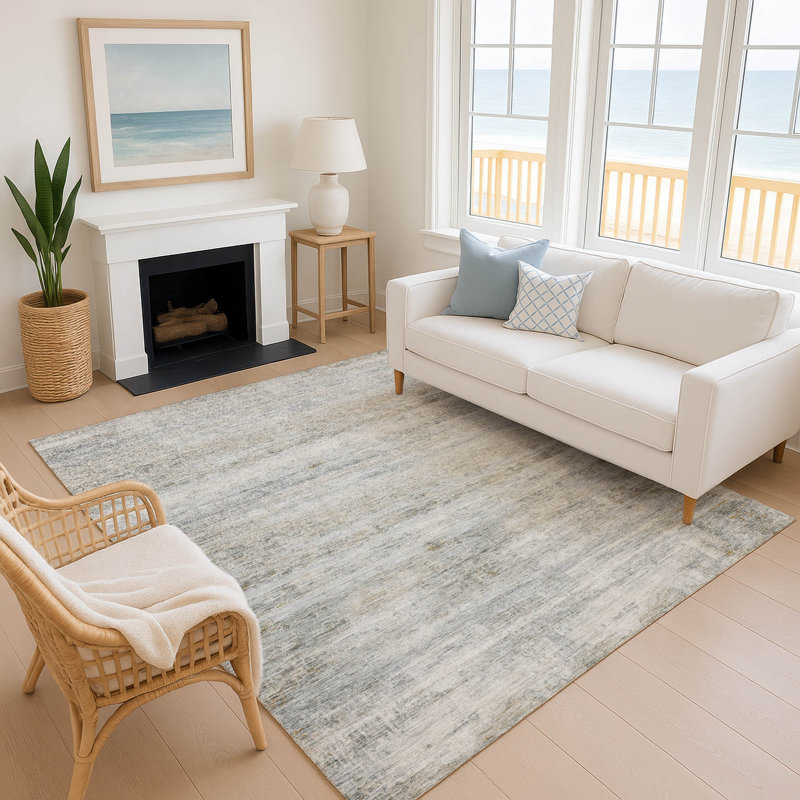 Premium Machine Washable Mayfield AMF2154 Striped Rug, Granite, Rectangle 9' x 12'