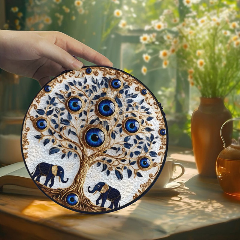 Panneau de vitrail pour fenêtre Evil Eye Tree of Life, 11,8 x 11,8 po (30 x 30 cm)
