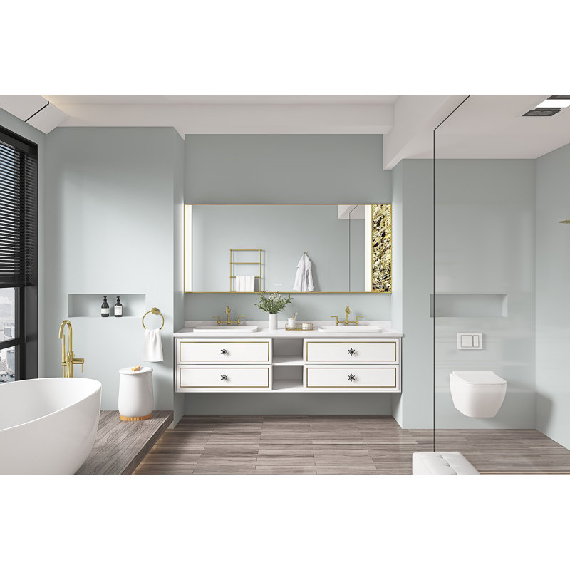 Le meuble-lavabo mural de 84 po convient aux lavabos doubles, armoire seulement (comptoir et lavabos non inclus)