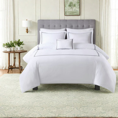 Luxury 5-piece Cotton Sateen Bedding Sets, Embroidered Hotel Style, Hypoallergenic Comforter For Full/queen