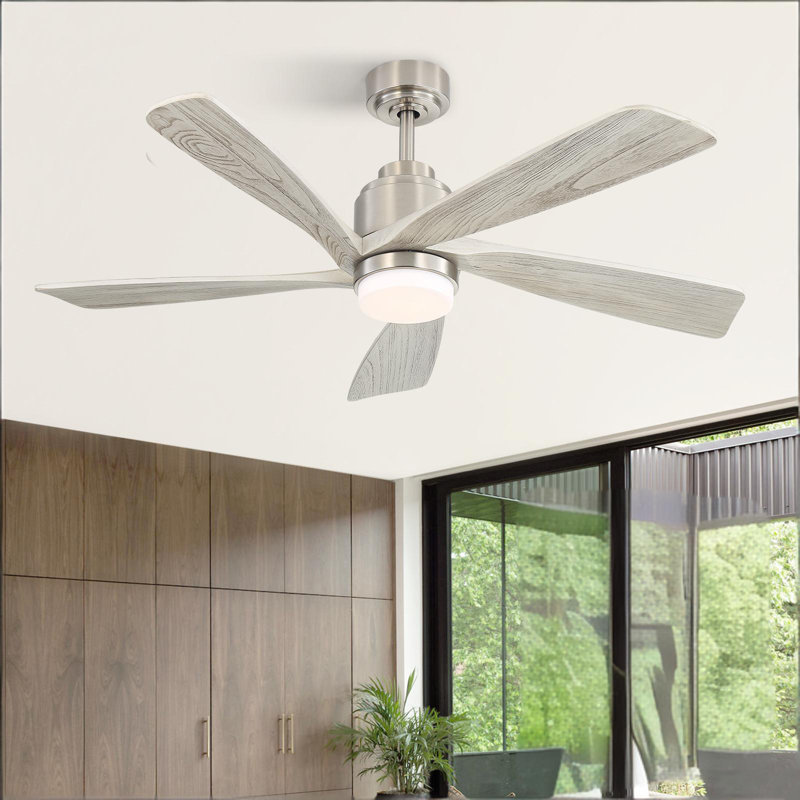 Ventilateur de plafond moderne à 5 pales de 52 po avec lumière et télécommande Sofucor - nickel sable et gris clair