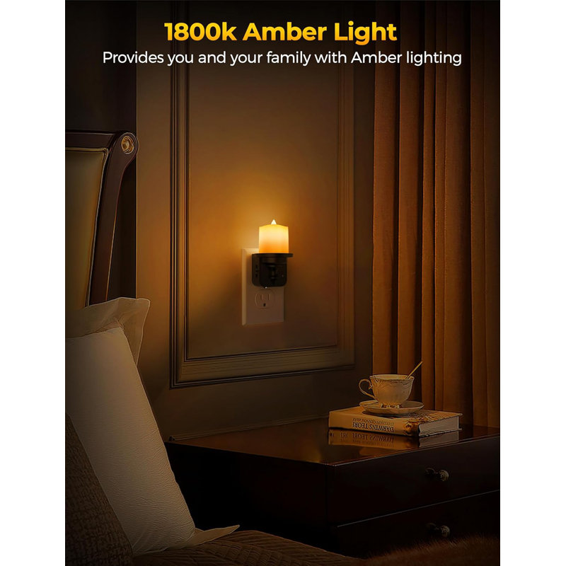 Veilleuse de style bougie noire avec capteur de lumière, ambre 1600K, gradateur coulissant