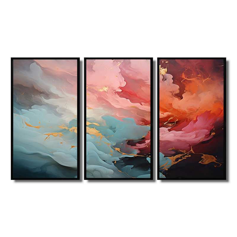 Crislyn - ensemble d'art mural abstrait, Cadre flottant noir, H 32 po x l 48 po x P 1 po
