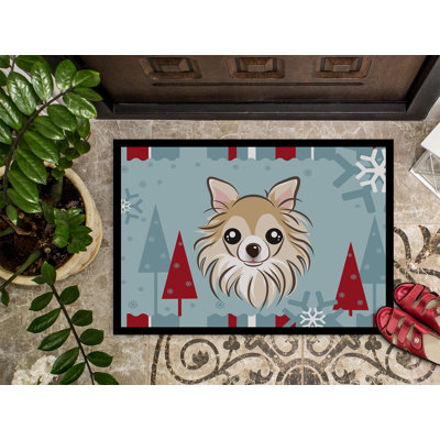 Tapis pour porte d’extérieur antidérapant chihuahua de noël winter