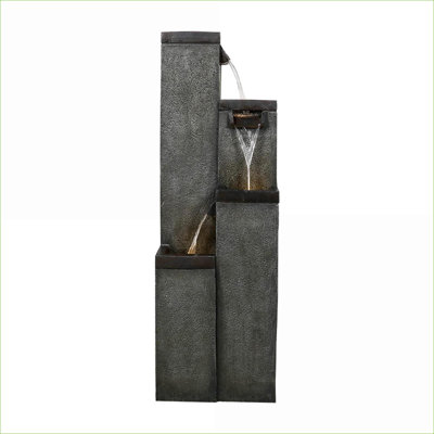 Fountains | 4-Tier Modern 39.3" Resin Water Fountain with LED Lights, for Indoor Outdoor Garden Patio | Resin | Tiered Waterfall Fountain