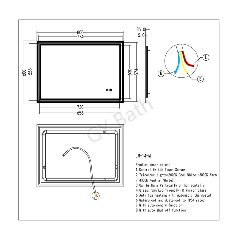 Demitria Rectangle Mirror, 60 cm H x 80 cm W