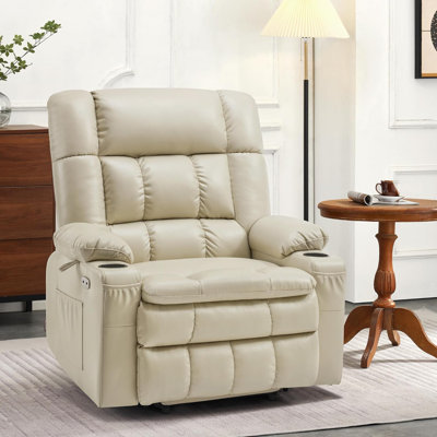 26.4'' W Oversized Dual Motor Power Lift Recliner Infinite Position With Heat And Massage, Faux Leather