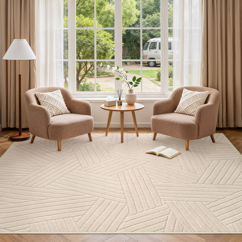 Geometric Washable Area Rug, Beige, Rectangle 160 x 230 cm