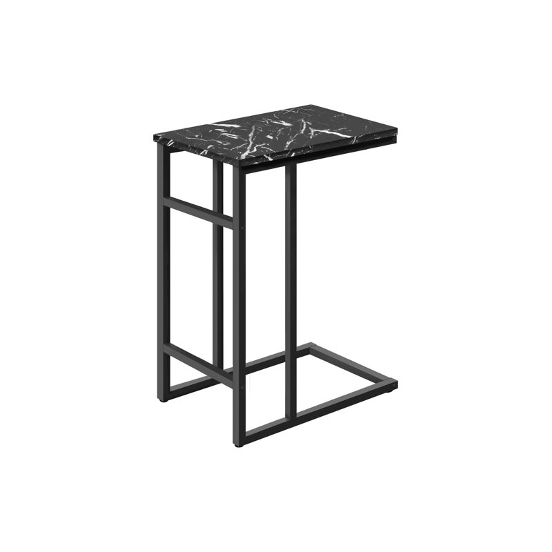 Sleek End Table With Black Marble-Like Laminate And Robust Metal Base Stylish Accent Firm