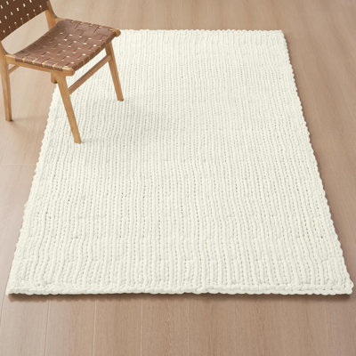 Tapis en chenille tricoté à la main épais, tapis torsadés tissés à la main pour le salon, tapis contemporain bohème pour la chambre à coucher, tapis de décoration esthétique, design antidérapant, crème 3 pi x 5 pi
