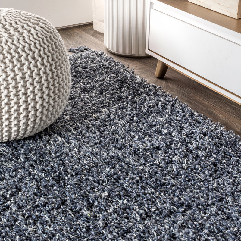 Felicdad Shag Plush Tassel Denim Blue Rug, Rectangle 7'9" x 10'