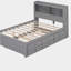 Lit plateforme double avec lit gigogne, tiroirs et prises USB, gris