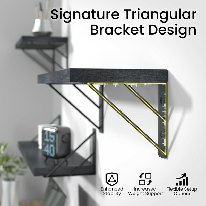 Étagères murales flottantes de 57 cm (noir, ensemble de 4, 57 cm) - Étagère murale rustique en bois, indispensable pour la chambre et la décoration, rangement et rangement optimisant l'espace, étagère suspendue pour salle de bain ou salon