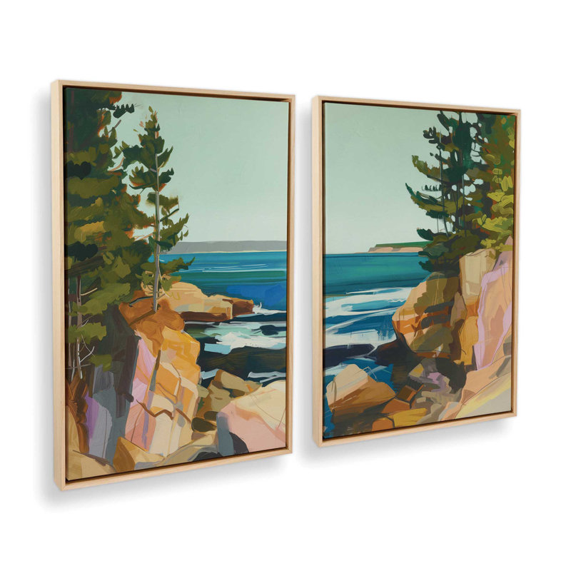 Ensemble 2 pièces Seacliff Whispers On Canvas par Azure Artisanal Studio, Cadre américain en érable flottant