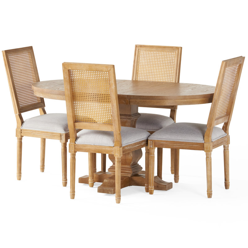 Pedestal Dining Set, Natural, Light Gray