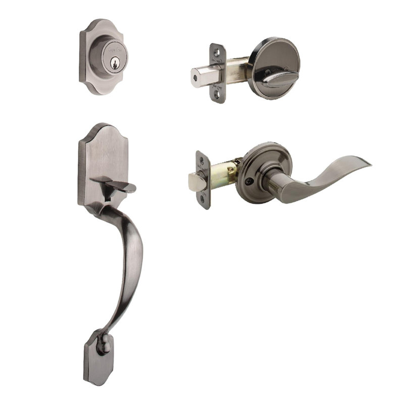 Jeu poignées en cuivre creek avec verrou cylindrique simple et levier de porte de cuivre creek et rosette colonial, Gauche