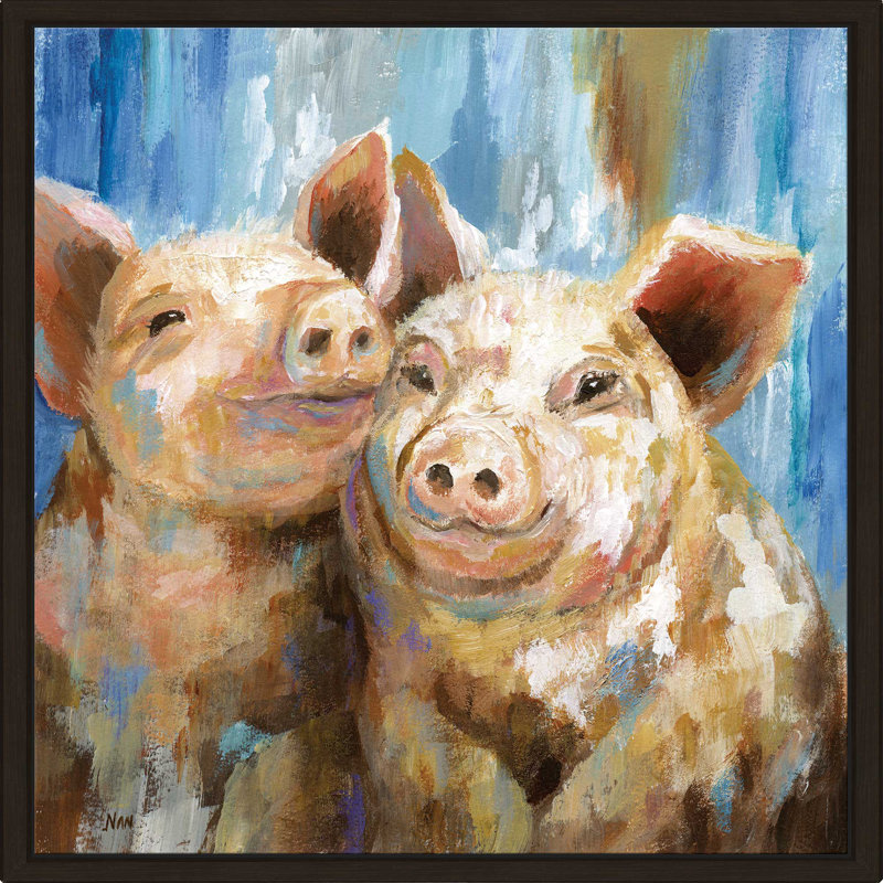 «Mud Buddies», reproduction de peinture acrylique, H 31,5 po x l 31,5 po x P 2 po, Cadre flottant espresso