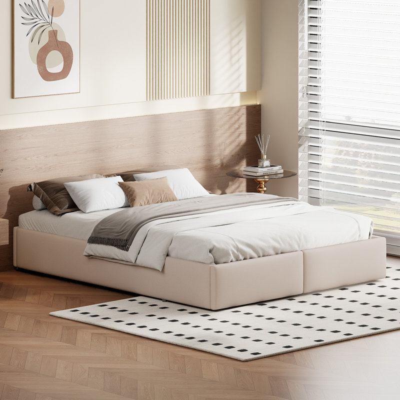 Upholstered Bed, Beige, European Kingsize (160 x 200 cm)