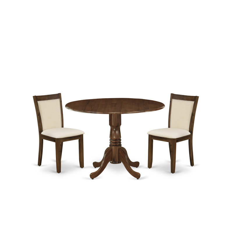 Ensemble de table de cuisine 3 pièces pour petits espaces composé d'une table ronde en bois avec Dropleaf et 2 chaises Parson rembourrées, 42 x 42 pouces, noyer antique