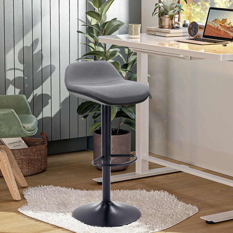 Swivel Upholstered Adjustable Height Counter Stool with Metal Frame, Grey
