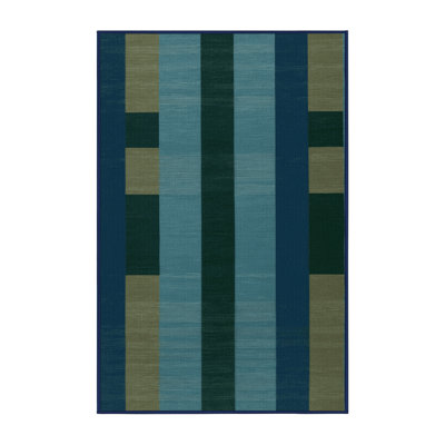 Machine Washable Checkered Blue Area Rug