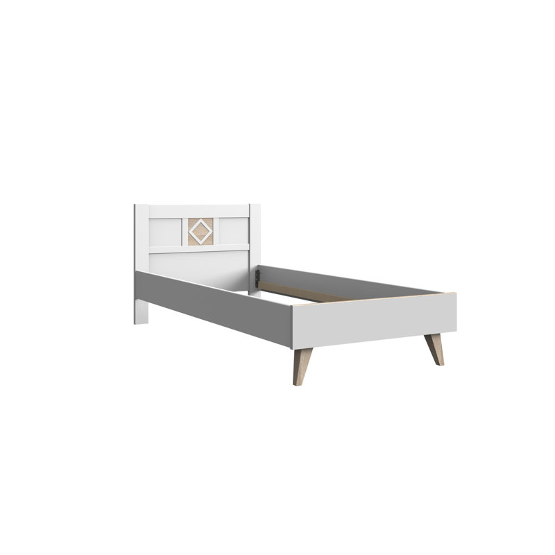 Lockhaven Bed, European Single (90 x 200cm), White/Abs. Rough-Sawn Replica Oak
