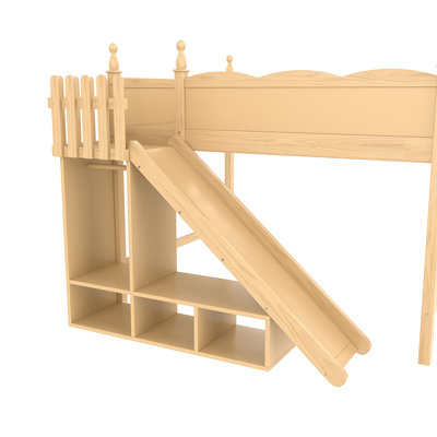 Grand lit mezzanine avec tablettes de rangement et garde-robe, lits mezzanine en bois massif avec glissières amovibles et échelles, aucune boîte à ressorts nécessaire.