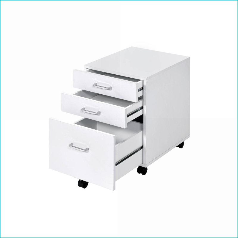 Classeurs: blanc neige moderne & amp; Chrome, 3 tiroirs, 5 roues, assemblé | Bois synthétique | Blanc
