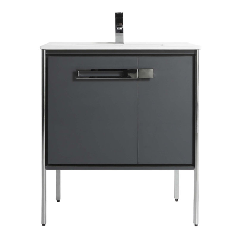 Meuble-lavabo simple 30 po, Chrome poli, Gris Onix