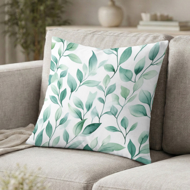 Coussin décoratif floral - coussin de jardin imprimé vert menthe, H 18 po x l 18 po