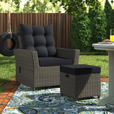 Asti All-Weather Wicker Outdoor Recliner with Cushion and 15" Ottoman with Cushion