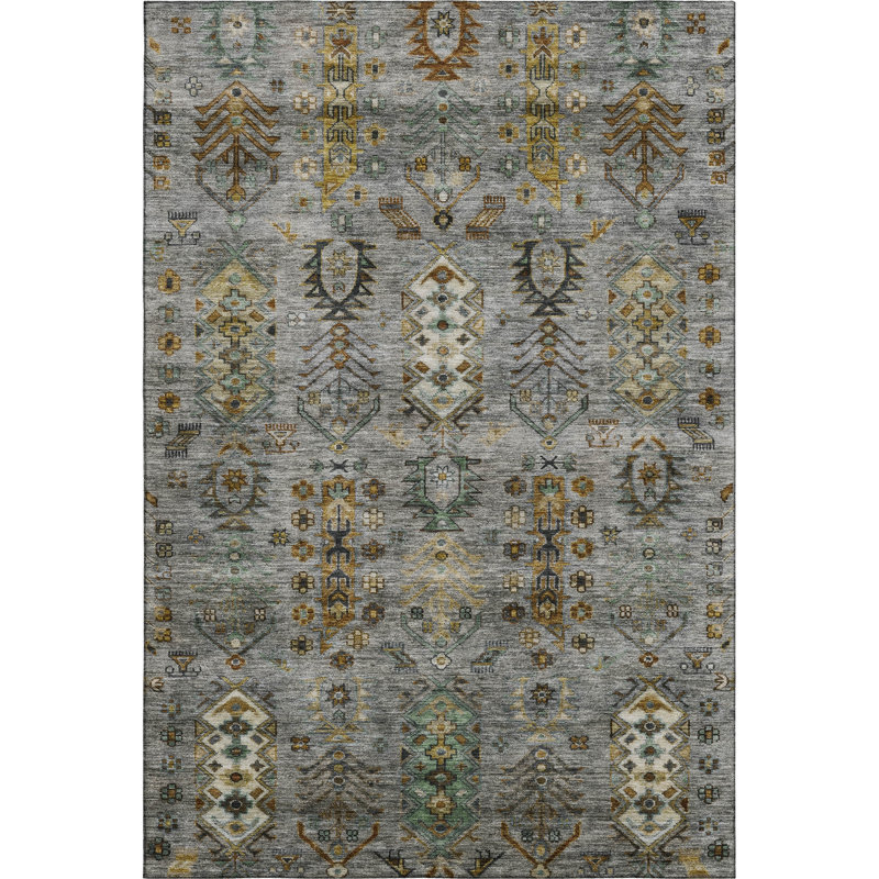 Premium Machine Washable Mayfield AMF2047 Global Rug, Pewter, 2'6" x 3'10"