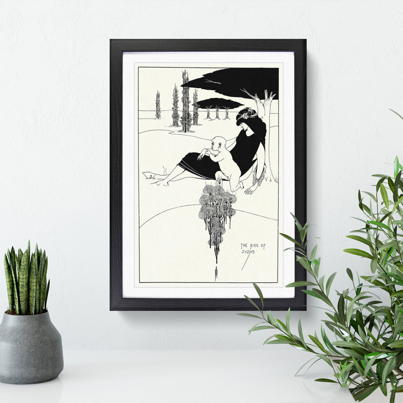 The Kiss of Judas by Aubrey Beardsley - Picture Frame Painting, 48cm H x 36cm W x 2cm D, Black