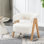 Chaise de baignoire, chaise d'appoint en molleton Sherpa avec pieds en bois, blanc