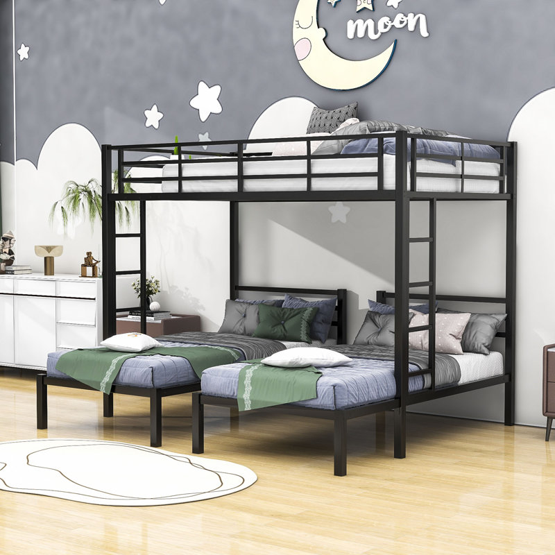 Barranca Full Over Twin & Twin Metal L-Shaped Bunk Beds Bed Frame Color: Black( incomplete/ box 1 of 2) 