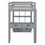 Full Size Loft Bed With Large Shelves, Writing Desk And LED Light, Grey-309106166-309105929
