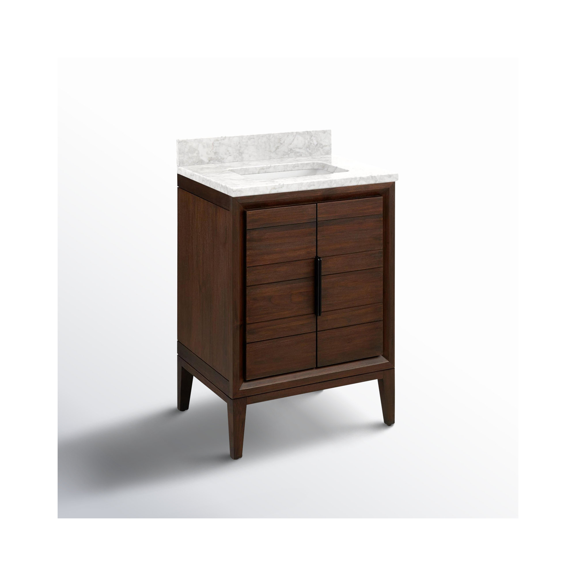 24" Aliso Single Bathroom Vanity Set with Rectangular Undermount Sink, No Faucet Hole, Carrara Marble, Java