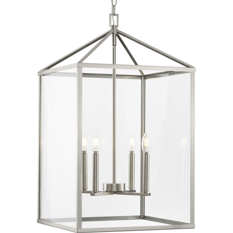 Hillcrest 4 - Light Dimmable Square / Rectangle Chandelier, Brushed Nickel, 29.75" H x 17" W x 17" D