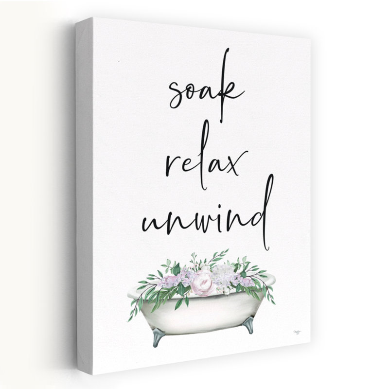 Soak Relax Unwind Bathaign, art floral contemporain, H 24 po x l 16 po