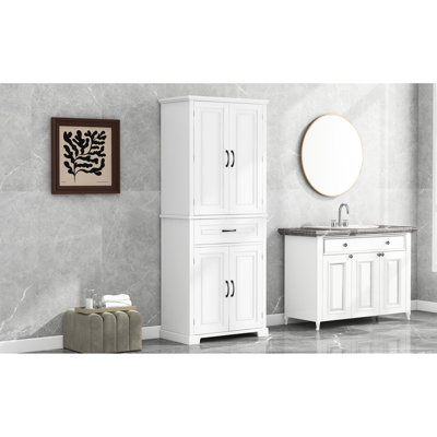Grande armoire blanche pour accessoires de salle de bain et rangement avec tiroir à options diverses