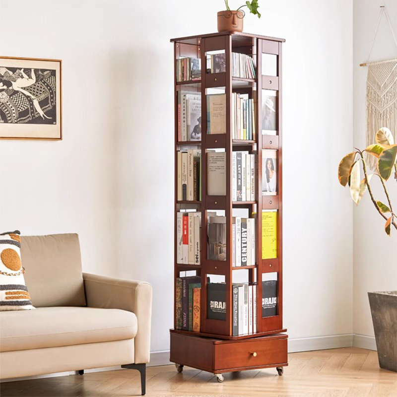 Nut-Brown Modern Solid wood Rotating Bookshelf, Nut-Brown